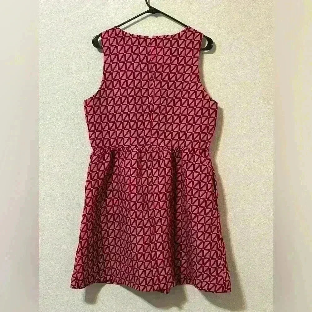 Kaari Blue Pink & Black Geometric Jacquard Sleeveless Fit & Flare Dress Punk 12 - Picture 4 of 6